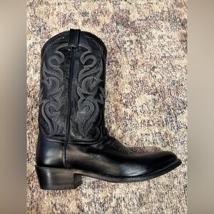 Dan Post Black Leather Cowboy Boots Stitching Sz 9.5D Western Rodeo 2110 style
